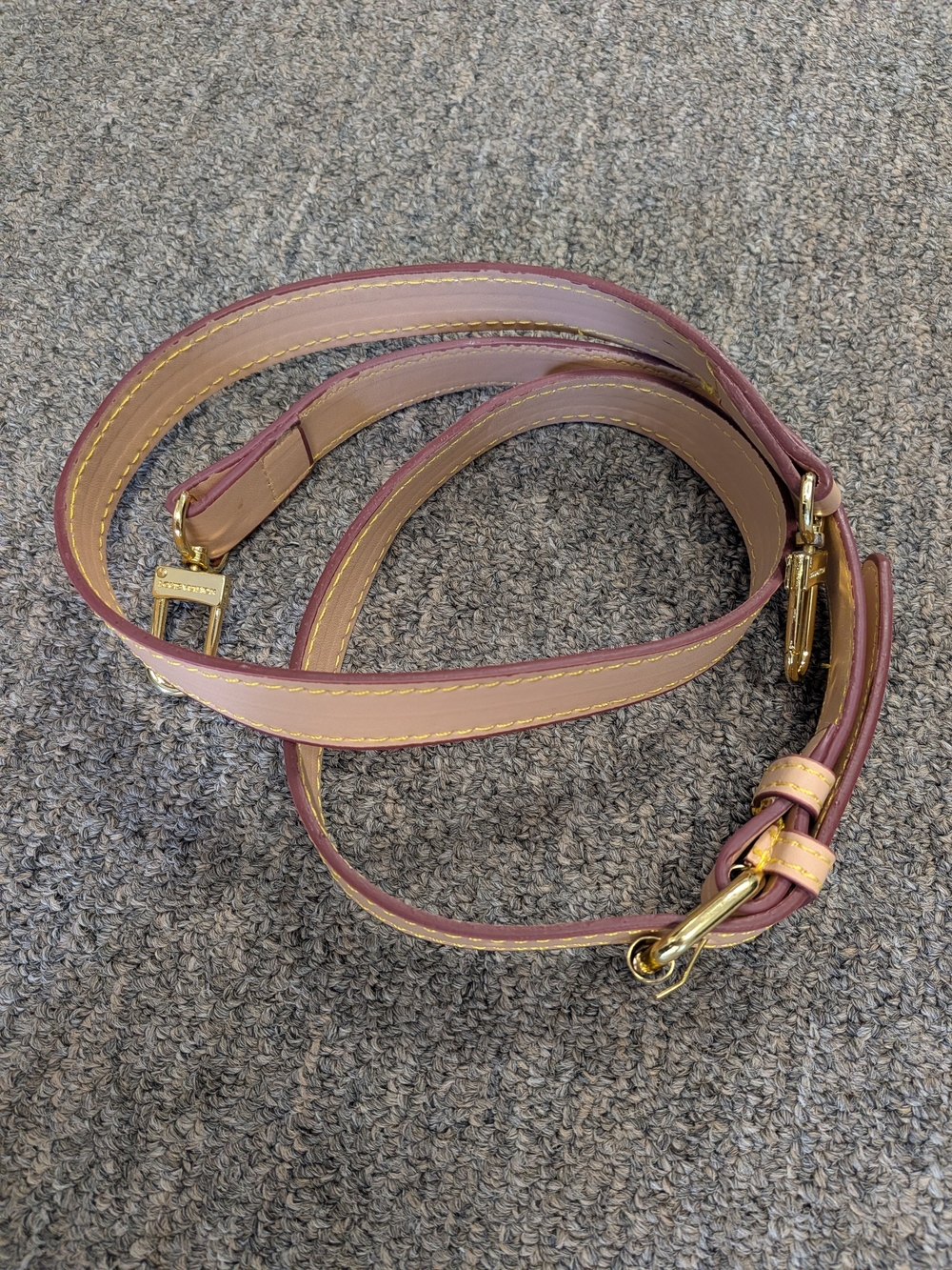 Leather Crossbody Strap Tan, Yellow Stitching with Gold Hardware